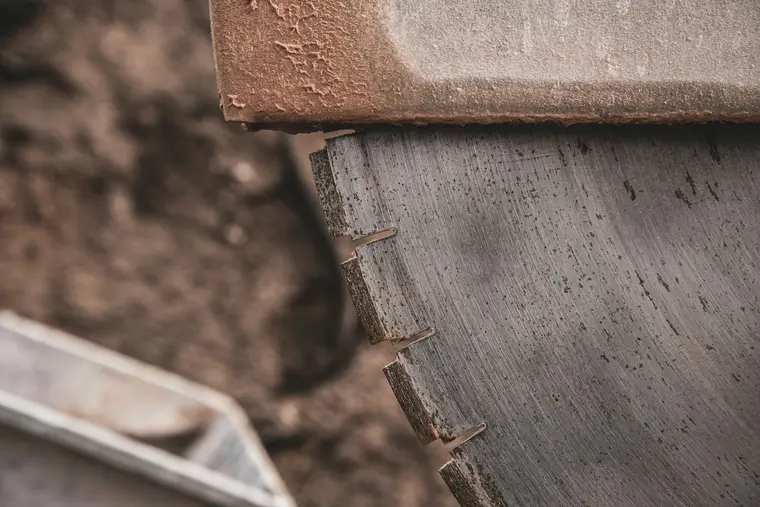 Close-up of a diamond concrete saw blade